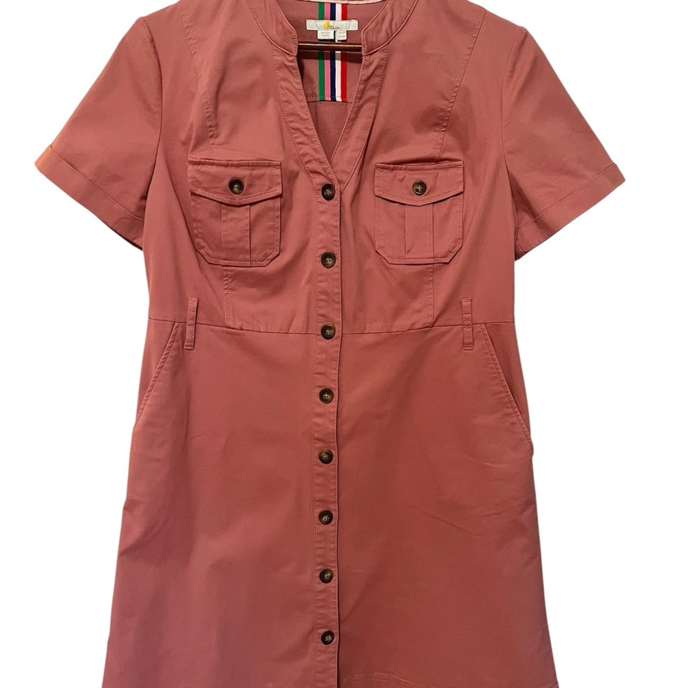 Boden Coral Button-Up Utility Shirt Dress
